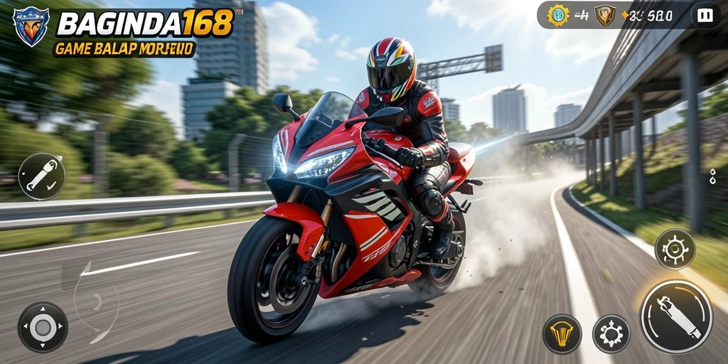 Screenshot gameplay BAGINDA168 menampilkan aksi balapan yang mendebarkan.