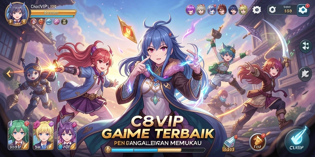 Tampilan gameplay menakjubkan dari C8VIP dengan karakter anime ikonik.