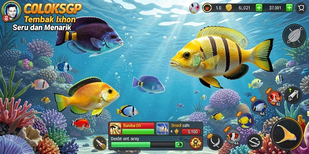 Gameplay menegangkan dengan penembakan ikan yang seru.