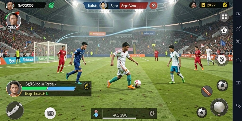 Tampilan seru gameplay GACOR305 dengan aksi sepak bola yang mendebarkan.
