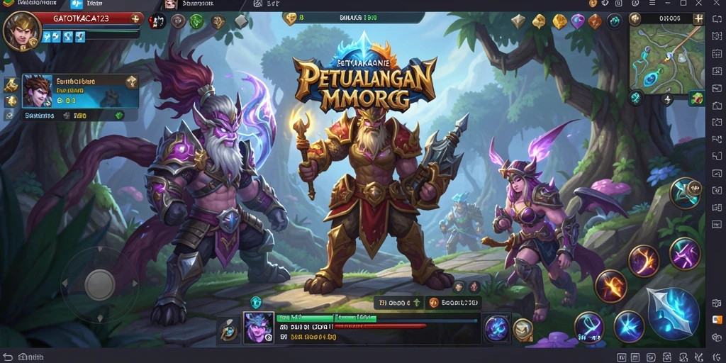 Screenshot gameplay GATOTKACA123 menunjukkan pertarungan epik dalam dunia MMORPG.