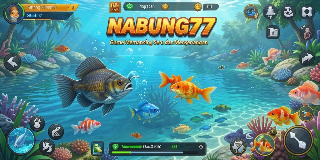 Tampilan gameplay NABUNG77 yang menarik dan penuh warna saat memancing.