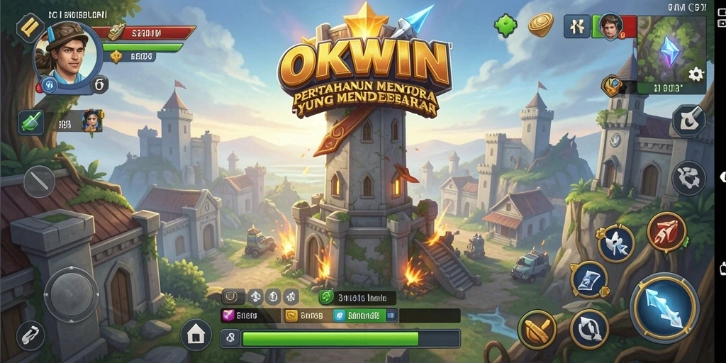 Tampilan gameplay OKWIN dengan strategi Tower Defense yang menarik.