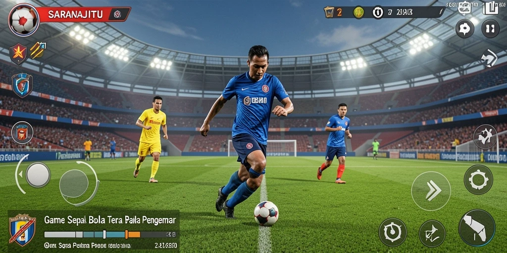 Tampilan gameplay SARANAJITU yang mendebarkan dengan aksi sepak bola intens.