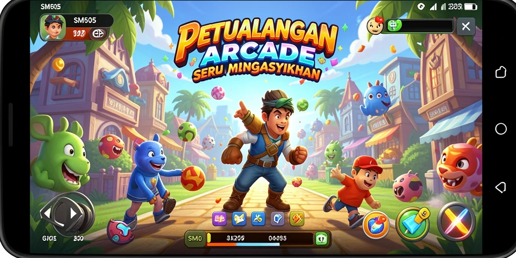 Screenshot gameplay SM605 yang menampilkan tantangan seru dalam permainan Arcade.