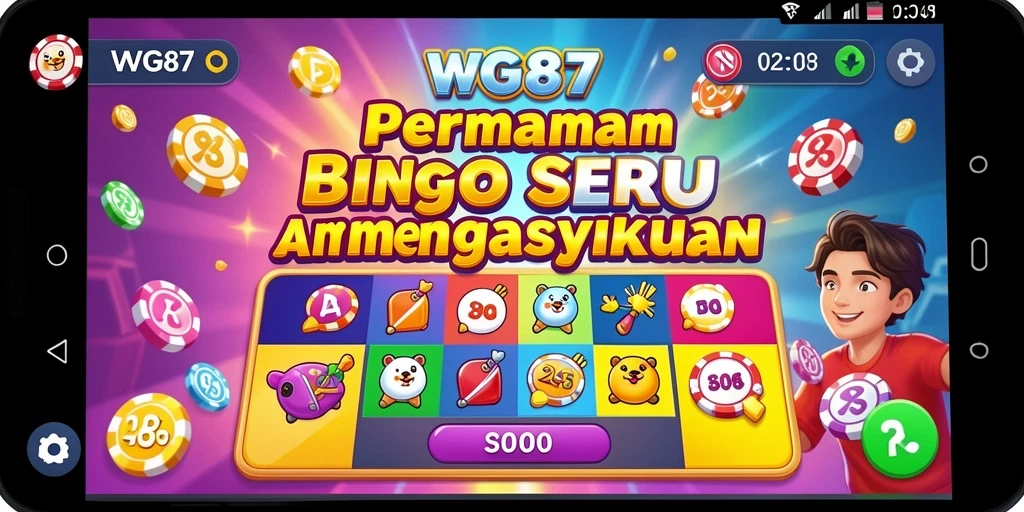 Screenshot utama WG87 menampilkan gameplay seru Bingo dengan desain menarik.